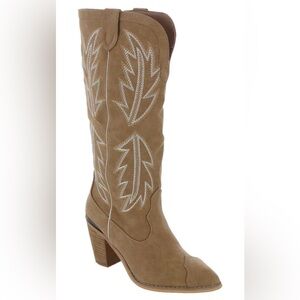 Very Volatile “Preston” Tall Western Cowboy Boots Tan Embroidered NWOT 9.5